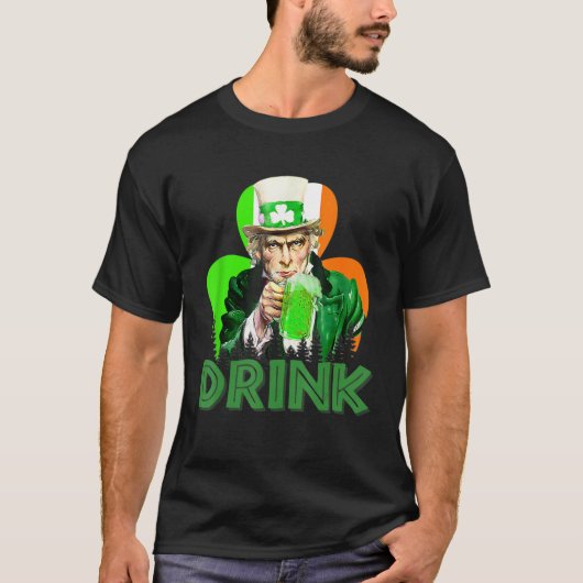 T-shirt Oncle Sam Boire toute la journée Bière irlandaise (Devant)