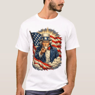 T-shirt Oncle Sam pointant avec le drapeau américain – Vin