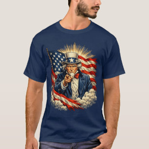T-shirt Oncle Sam pointant avec le drapeau américain – Vin
