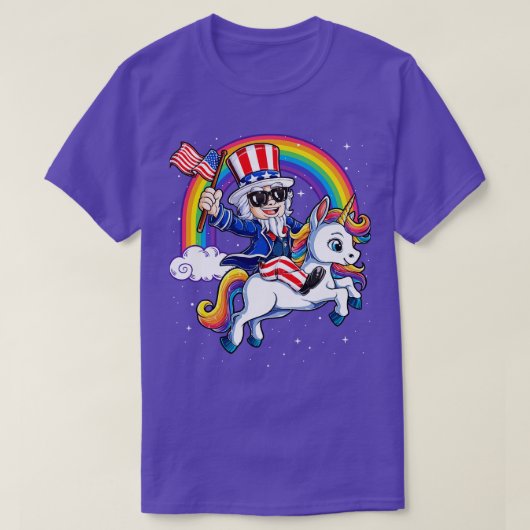 T-shirt Oncle Sam Riding Unicorn 4 juillet pour hommes fem (Design devant)