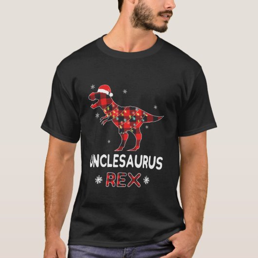 T-shirt Oncle T-Rex Red Plaid Buffalo Christmas Dinosaur (Devant)