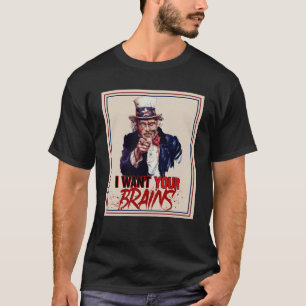T-shirt Oncle Zombie Sam Je Veux Vos Cerveaux Halloween Sw