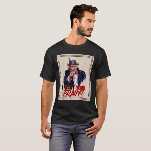T-shirt Oncle Zombie Sam Je Veux Votre Cerveau Halloween T (Devant entier)