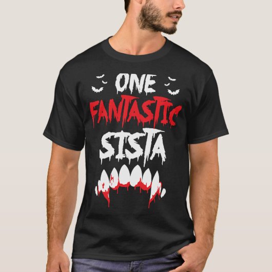 T-shirt One Fangtastic Sista Sister Matching Family Hallow (Devant)