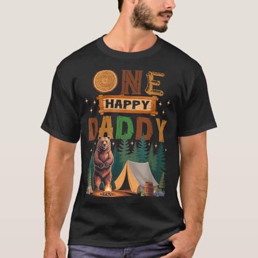 T-shirt One Happy Daddy Camper 1st Birthday Camng Bear  (Devant)