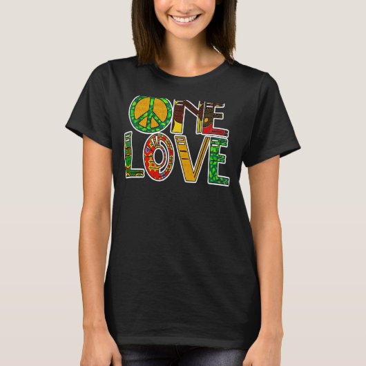 T-shirt One Love Jamaica Rasta Reggae Peace Black History (Devant)