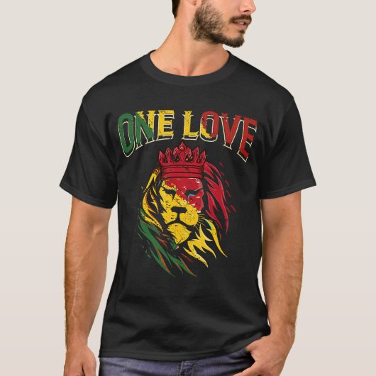 T-shirt One Love Rasta Lion Jamaican Pride Reggae African (Devant)