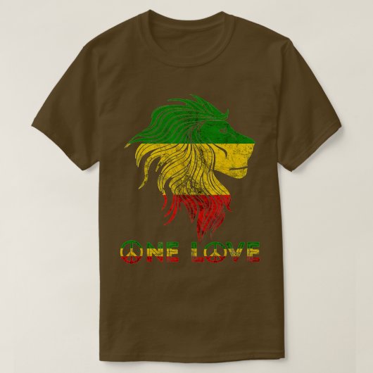 T-shirt One Love Rasta Reggae Lion De Juda Rastafari Racin (Design devant)