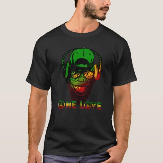 T-shirt One Love Rasta Reggae Singe Hippie Rastafarian Go (Devant)