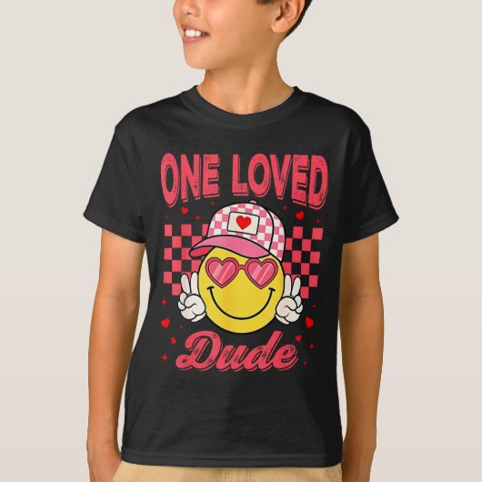 T-shirt One Loved Dude Checkered Heart Valentines Day Boys (Devant)