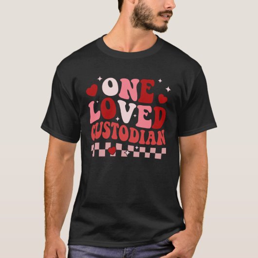 T-shirt One Loved School Custodian Retro Groovy Valentines (Devant)