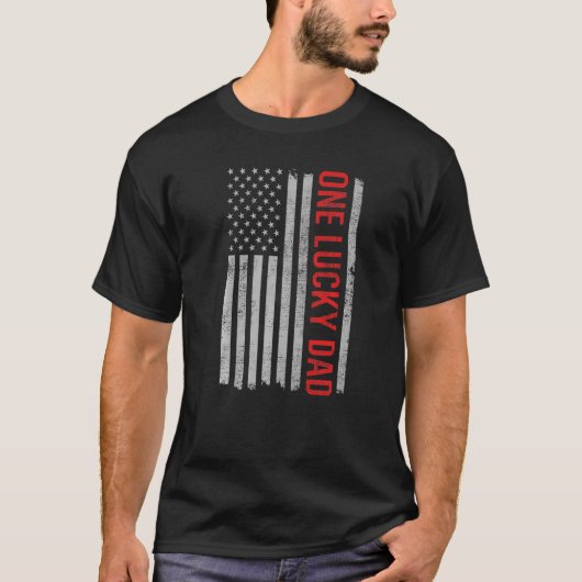 T-shirt One Lucky Dad, US Flag Funny Father's Day Dad From (Devant)