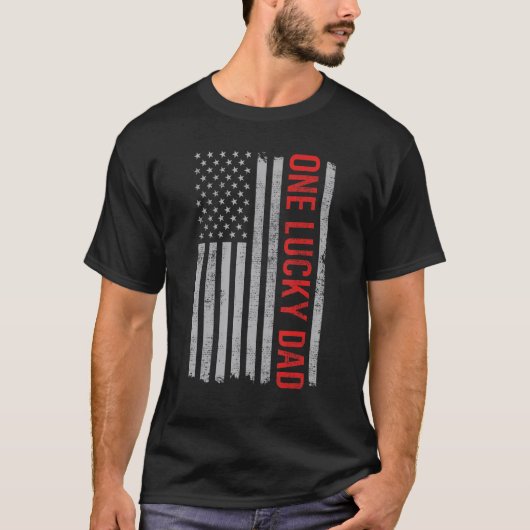 T-shirt One Lucky Dad, US Flag Funny Father's Day Dad From (Devant)
