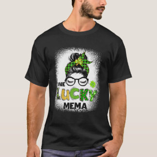 T-shirt One Lucky Mema Messy Bun Leopard St Patrick's Day