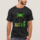 T-shirt One Lucky Memaw Messy Bun Leopard St Patrick's Day (Devant)