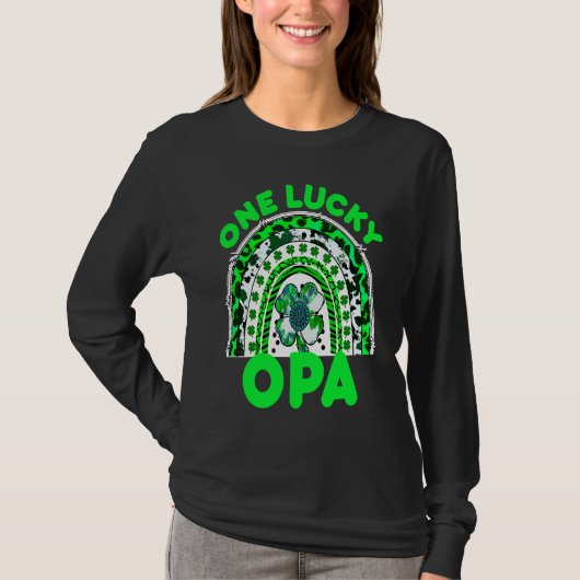 T-shirt One Lucky Opa Good Luck Green Rainbow Shamrock Leo (Devant)