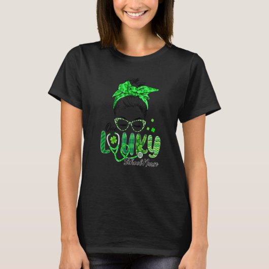 T-shirt One Lucky School Nurse Leopard Shamrock St Patrick (Devant)