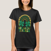 T-shirt One Lucky Teacher Groovy Retro Rainbow St Patricks (Devant)