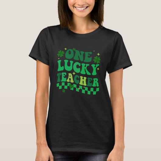 T-shirt One Lucky Teacher Groovy Retro St Patrick's Day Bo (Devant)