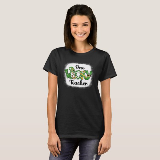 T-shirt One Lucky Teacher Irish Gnome Leopard Patricks Day (Devant entier)
