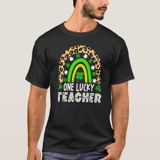 T-shirt One Lucky Teacher Leoaprd Rainbow St Patricku2019s (Devant)
