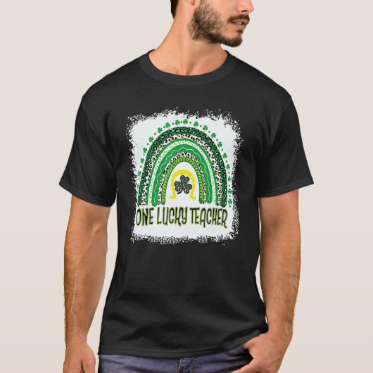 T-shirt One Lucky Teacher Leopard Rainbow St Patrick's Day (Devant)