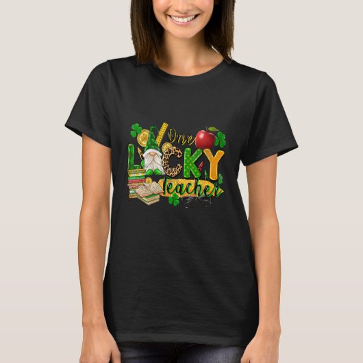 T-shirt One lucky Teacher Western St Patricks Day Gnome Ir (Devant)