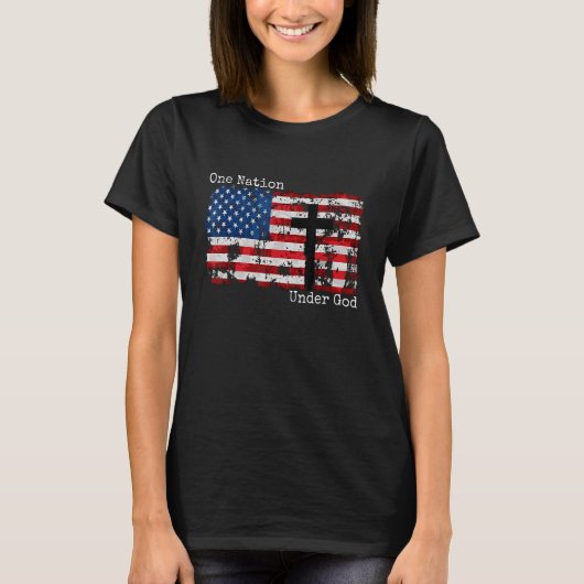 T-shirt One Nation Under God Christian Cross American Flag (Devant)