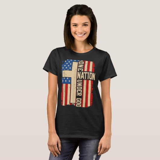 T-shirt One Nation Under God Patriotic Christian Faith Ame (Devant entier)