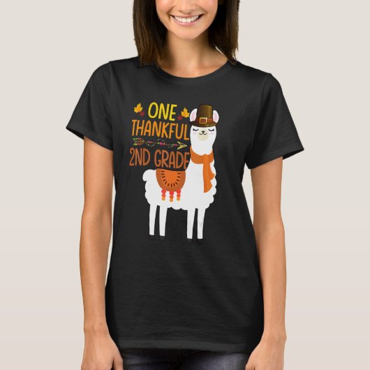 T-shirt One Thankful 2nd grade Teacher Llama Thanksgiving  (Devant)