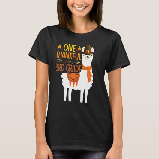 T-shirt One Thankful 3rd grade Teacher Llama Thanksgiving (Devant)