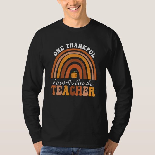 T-shirt One Thankful 4th Grade Teacher Groovy Thanksgiving (Devant)