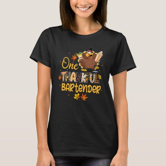 T-shirt One Thankful Bartender Turkey Pilgrim Hat Thanksgi (Devant)