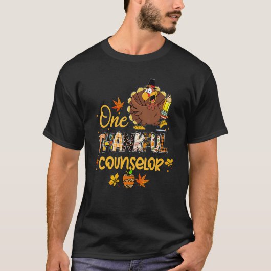 T-shirt One Thankful Counselor Turkey Pilgrim Hat Thanksgi (Devant)