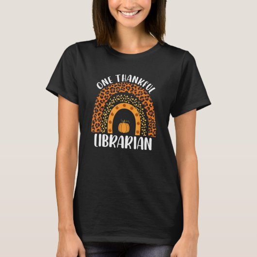 T-shirt One Thankful Librarian Teacher Rainbow Leopard Gro (Devant)