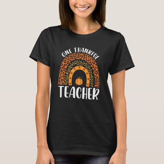 T-shirt One Thankful Teacher Rainbow Leopard Groovy Teache (Devant)