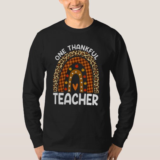 T-shirt One Thankful Teacher Thanksgiving Rainbow Leopard  (Devant)