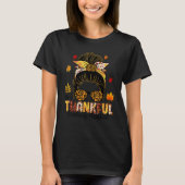 T-shirt One Thankful Teaching Assistant Messy Bun Thanksgi (Devant)