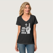 T-shirt One Way Jesus People Christian Revolution Finger U (Devant entier)