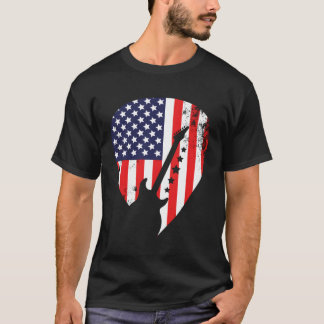 T-shirt Onglet de guitare de rouleau Us Flag Rock'N pour