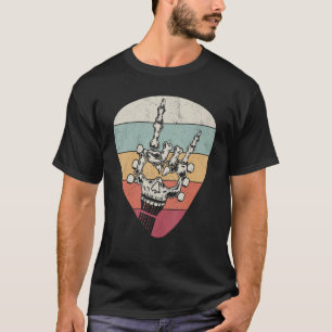 T-shirt onglet de guitare vintage, cornes à main squelette