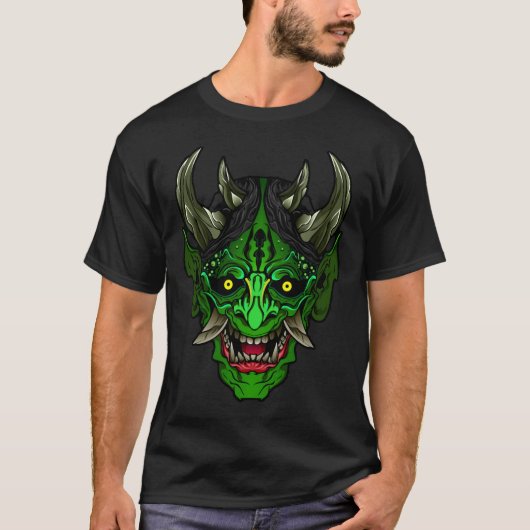 T-Shirt Oni Démon Vert Illustré (Devant)