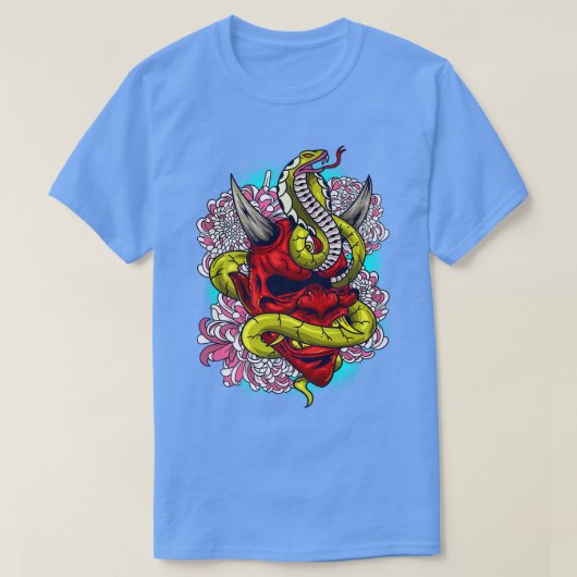 T-shirt Oni Japanese Demon Red Devil Mask & Cobra Art Prem (Design devant)