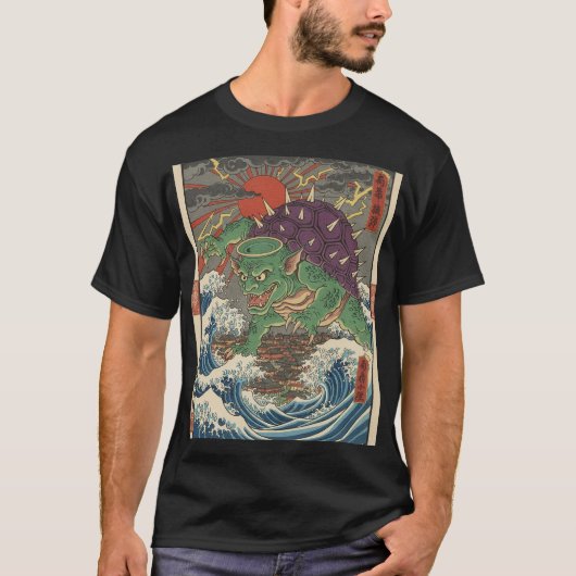 T-shirt Oni Tortue Soleil Levant Ukiyo-e (Devant)