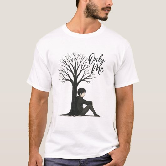 T-shirt Only Me Aesthetic Anime Sad Boy Under Tree Artwork (Devant)