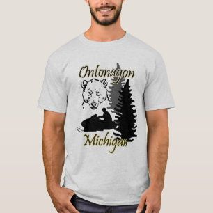 T-shirt Ontonagon Michigan Motoneige Ours Mens Grey