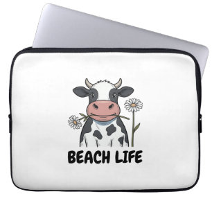 T-shirt ontwerp met vintage gravure van strandleve laptop sleeve