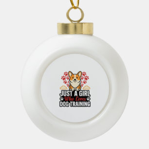 T-shirt ontwerp voor meisje dat honden traint Corg Keramische Bal Ornament