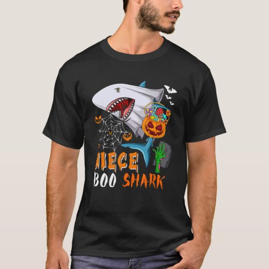T-shirt Open Shark Boo Halloween Shark Boo Ghost Pu (Devant)