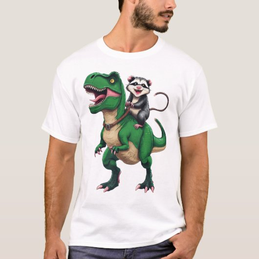 T-shirt Opossum sur T-Rex - Fun Possum Riding Dinosaur Des (Devant)